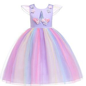 Unicorn Purple Rainbow Tulle Dress w/ Crown – Girls Size 150 (9-10 Years)